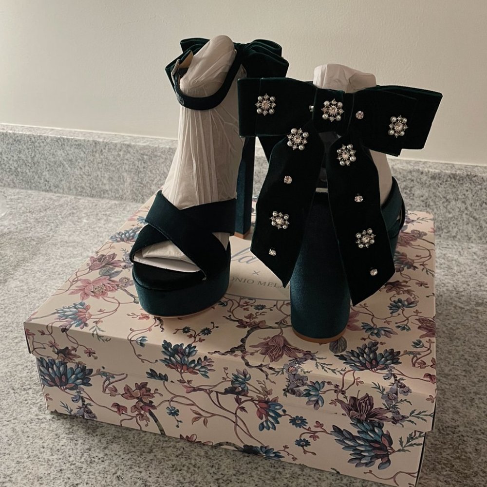 Nicola Bathie Lila Velvet Bow Detail Platform Dress Sandals